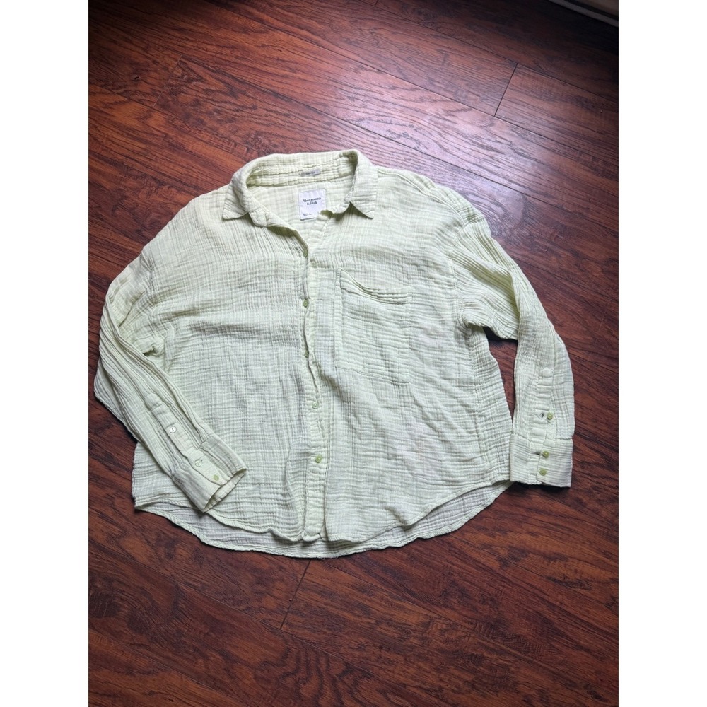 Abercrombie & Fitch Womens Large Lime Green Gauze Button Up Oversized Shirt